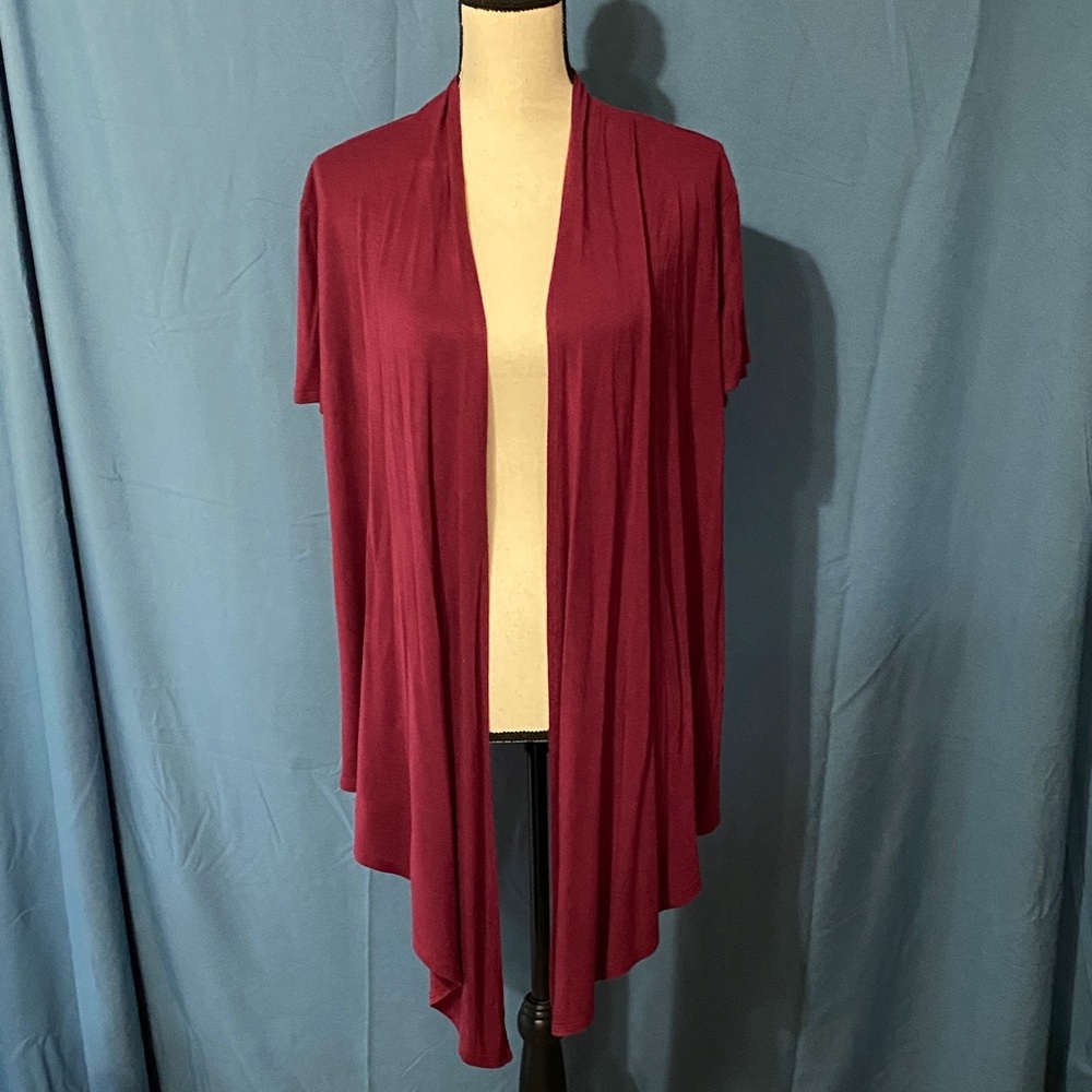 Short Sleeve Burgundy Open Front Cardigan
